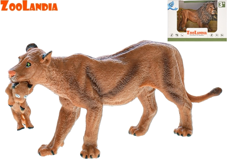 Figurine en plastique lion ou lionne avec petit ZOOLANDIA 13 cm