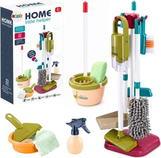 Set de ménage pour enfants avec aspirateur, serpillière et support (23 pièces)
