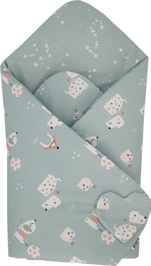 Couverture d’emmaillotage en coton EKO réversible Dogs & Stars menthe 75 × 75 cm