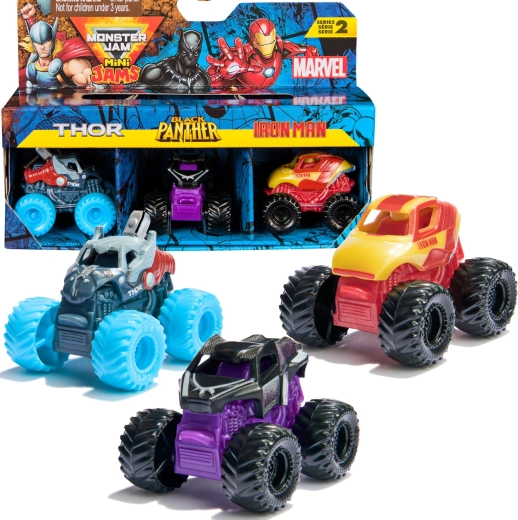 Monster Jam Mini Jams Marvel Thor, Black Panther et Iron Man - 3 pièces