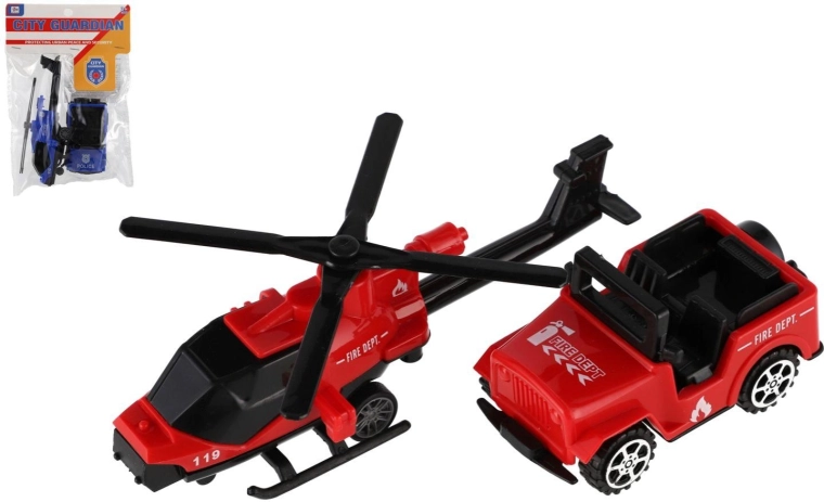 Ensemble de véhicules et hélicoptère des services de secours
