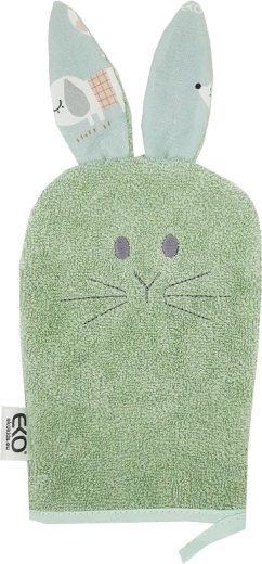 Gant de toilette en coton EKO avec oreilles Bunny vert olive 20 × 15 cm
