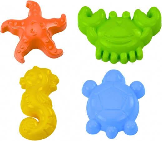 Moules de mer pour sable, ensemble de 4 pcs: crabe, tortue, étoile de mer, hippocampe - jaune, vert