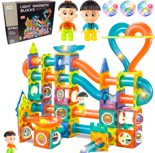 Jeu de construction 3D magnétique avec lumière, 202 pièces