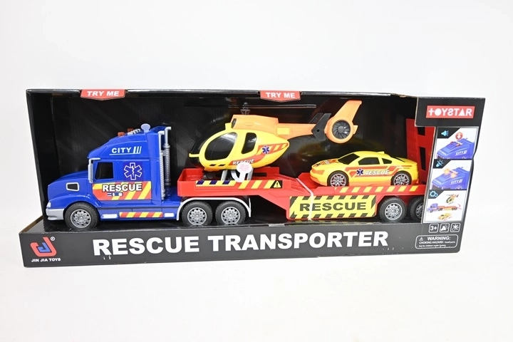Coffret de jeu : dépanneuse avec grue, hélicoptère et voiture avec lumière et son