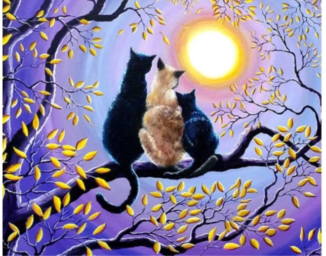Mosaïque diamant (diamond painting) famille de chats dans un arbre 40 × 30 cm