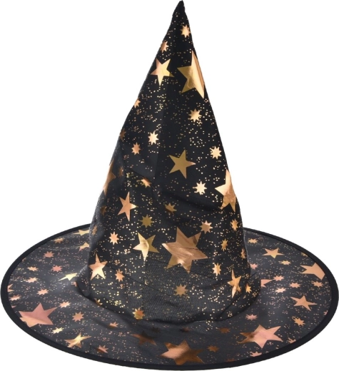 Chapeau de sorcière noir à étoiles en polyester