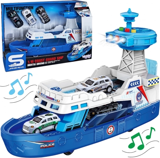 bateau de patrouille de police interactif 1:16 + 3 petites voitures métalliques – Woopie