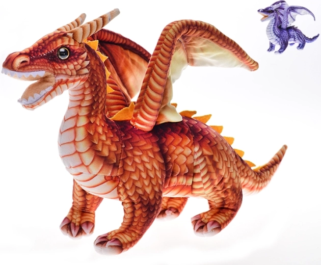 Dragon en peluche 42 cm – debout, orange ou violet