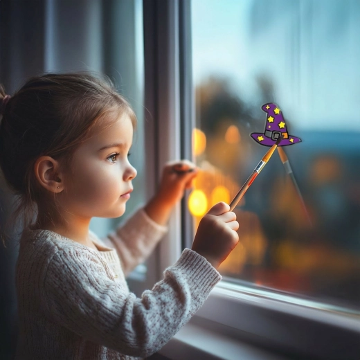 Décoration de fenêtre d’Halloween à colorier – chapeau de sorcière avec 4 couleurs et un pinceau