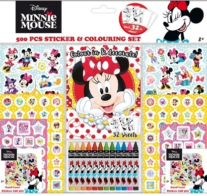 Set d’autocollants avec cahier de coloriage et crayons cire Minnie – 500 pcs