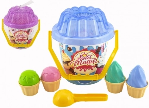 Set en plastique pour le sable Sweet Muffin avec seau, pelle et moules en forme de glace