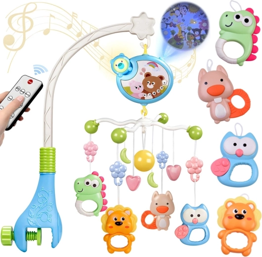 Mobile pour lit bébé avec projecteur, veilleuse et télécommande