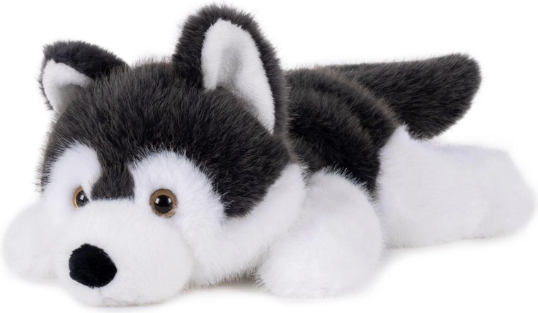 Chien husky en peluche couché, 30 cm