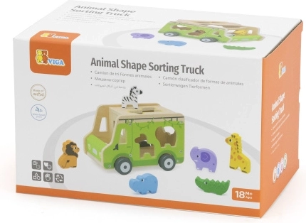 Voiture en bois à formes avec petits animaux