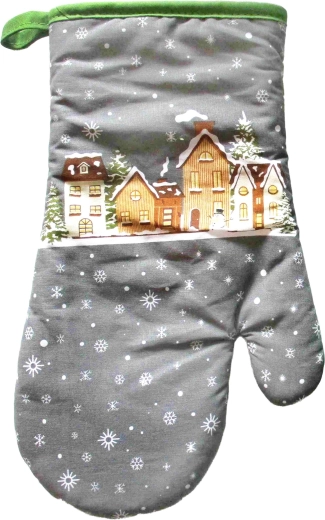 Manique de cuisine de Noël motifs maisons enneigées 18 × 30 cm