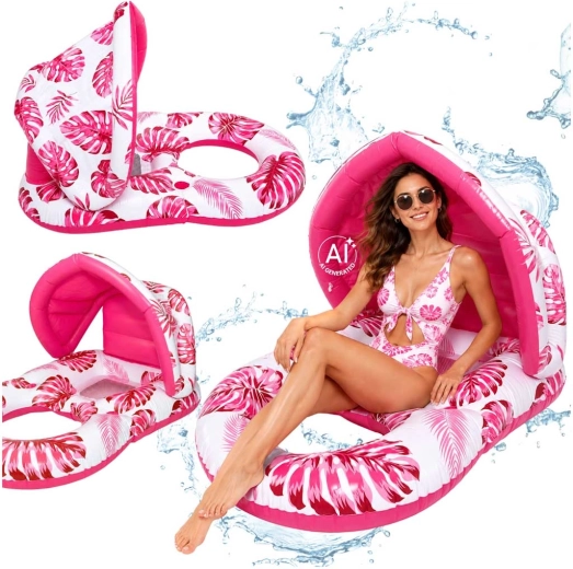 Matelas gonflable enfant pour l’eau avec dossier et pare-soleil rose