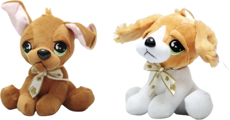 Chien en peluche aux grands yeux avec nœud