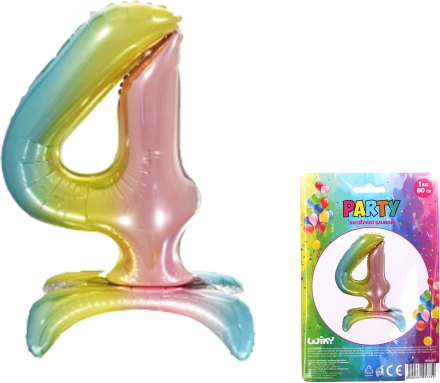 Ballon chiffre 4 arc-en-ciel 80 cm