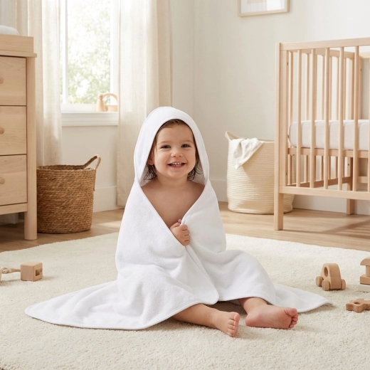 Serviette éponge pour enfants avec capuche NEW BABY 100 × 100 cm blanche