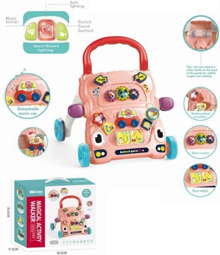 Trotteur et porteur pour enfant en forme de petite voiture rose