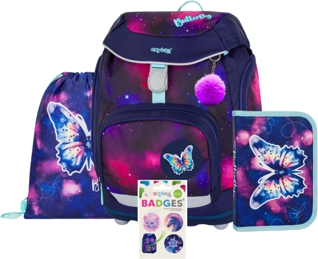 Set scolaire OXY Sherpy Papillon – sac à dos, trousse, sac de sport et badges