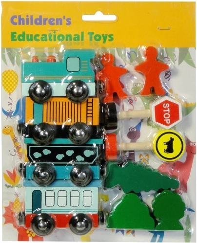 Ensemble de train en bois avec wagons et accessoires