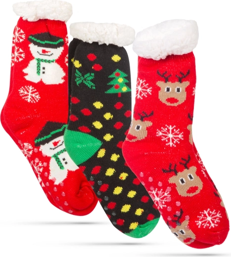 Chaussettes thermiques de Noël antidérapantes pour adultes – 1 pièce