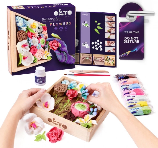 OKTO ROMANCE Kit artistique de modelage DIY fleurs avec cadre en bois 21x21 cm