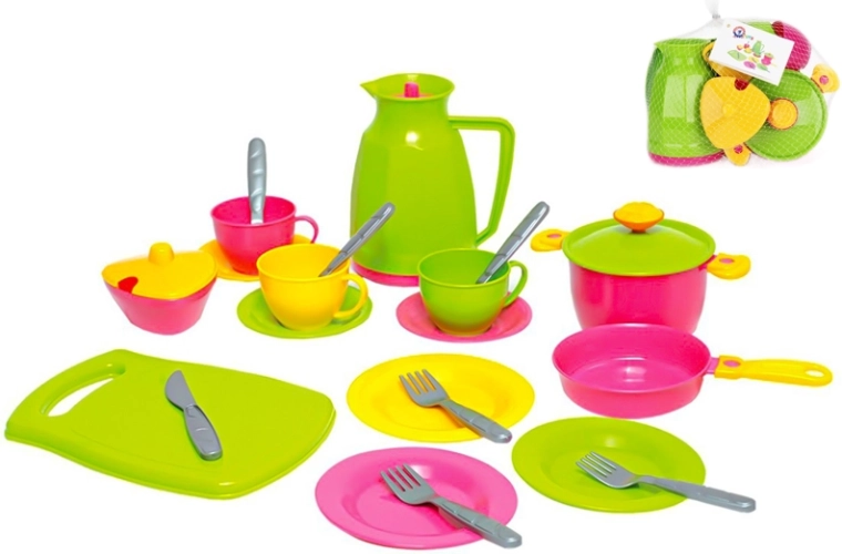 Set de vaisselle pour enfants 24 pièces en filet – jouet de thé et de cuisine