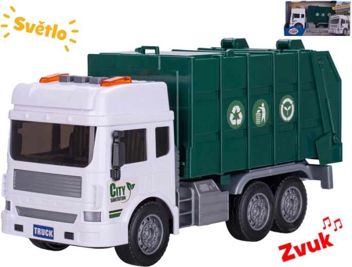 Camion poubelle avec lumière et son à friction (moteur inertiel) 28 cm