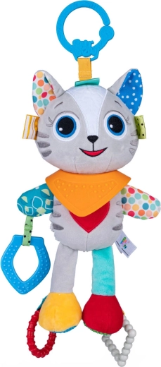 Petit chat en peluche suspendu Balibazoo Lukáš avec anneaux de dentition