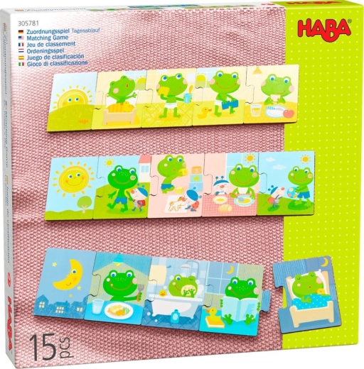 Haba puzzle en bois La journée de la grenouille 3×5 pièces