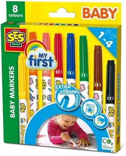 SES My First feutres pour enfants 8 couleurs avec pointe ronde extra épaisse