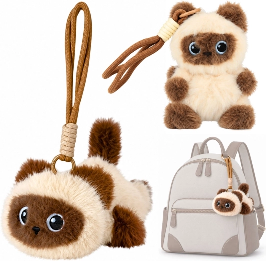 Pendentif en peluche chat pour sac à dos et sac à main, crème et marron, 12 cm