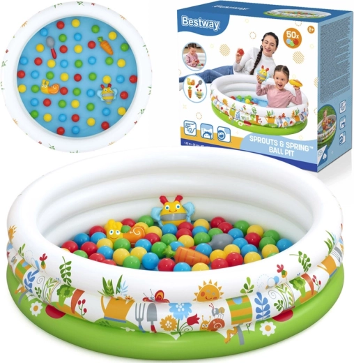 Bestway piscine gonflable pour enfants et aire de jeu à balles Sprouts & Spring 102 × 25 cm, 50 balles et jouets