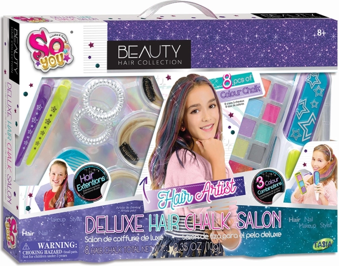 Tasia Deluxe salon de coiffure pour enfants – set de 8 outils de coiffure colorés
