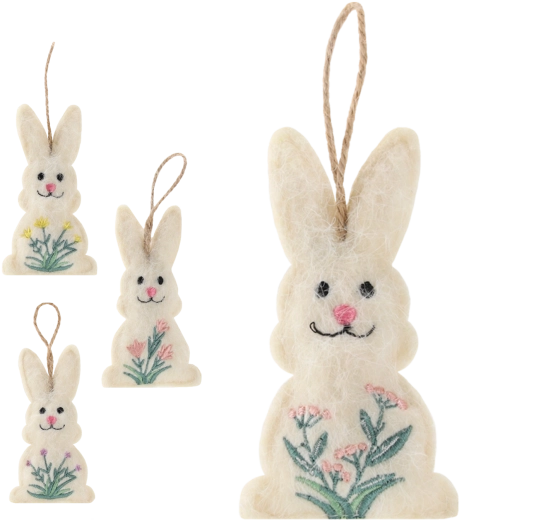 Décoration suspendue de Pâques lapin avec motif floral, lot de 12 pièces