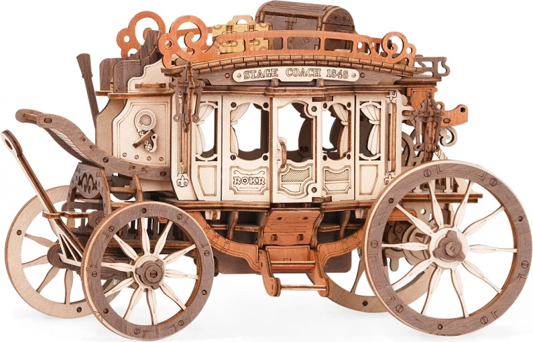 Boîte à musique mécanique en bois – diligence puzzle 3D