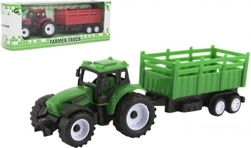Tracteur en plastique avec remorque 21 cm à roue libre, 2 couleurs