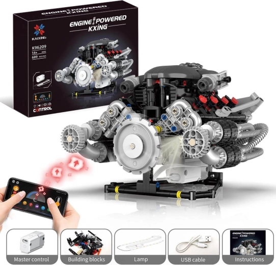 Kit de construction de moteur avec USB et éclairage LED – 689 pièces