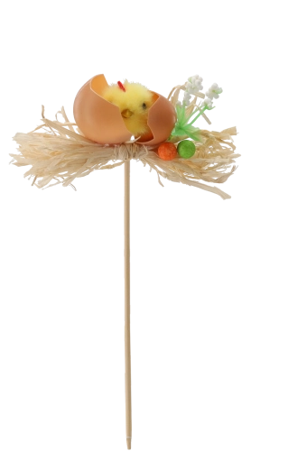 Décoration de Pâques sur pique – poussin dans un œuf sur paille, assortiment de couleurs