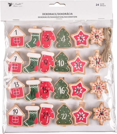 Pinces à linge en bois pour calendrier de l’Avent (24 pcs)