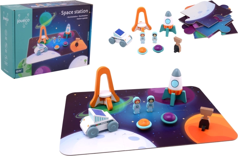 Station spatiale en bois Jouéco – set de puzzle avec figurines