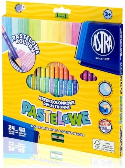 Crayons de couleur ASTRA triangulaires à double pointe, 24 pcs (48 couleurs), teintes pastel