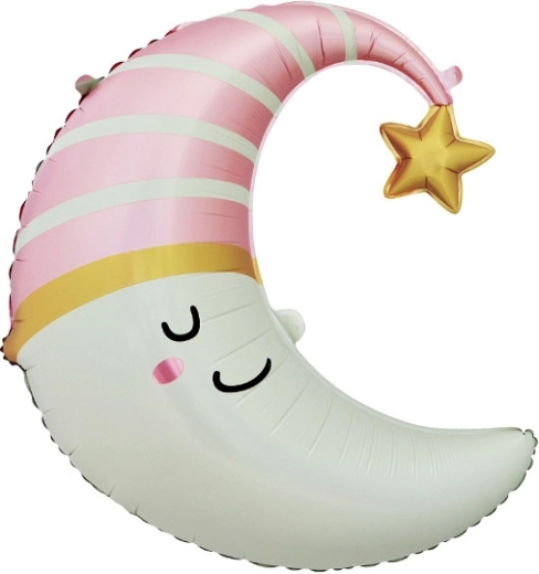 Ballon en feuille Lune avec petit bonnet rose 56 × 68 cm