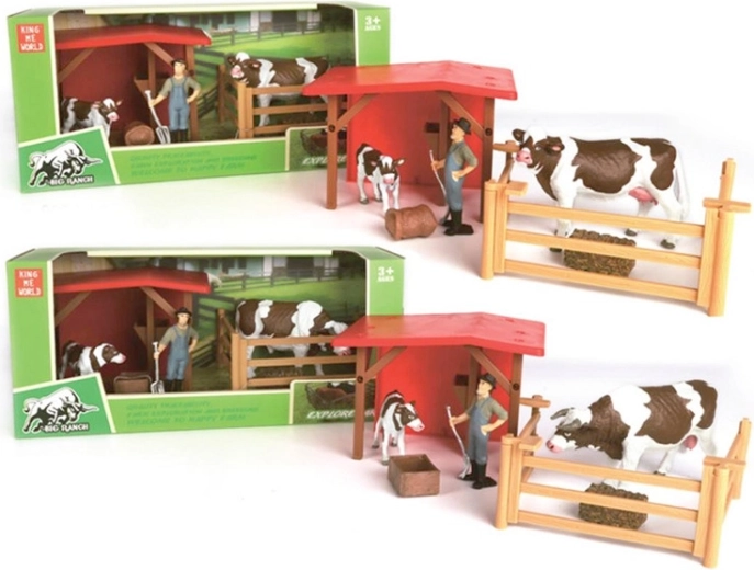 Ensemble de clôture de ferme avec vaches et fermier