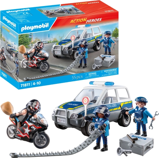 Playmobil City Heroes – course-poursuite policière – voiture, moto et figurines