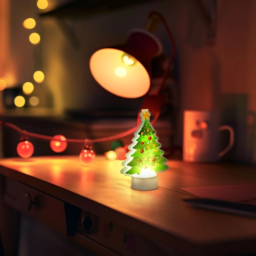 Décoration de Noël LED en forme de sapin avec lumière blanche chaude, à piles