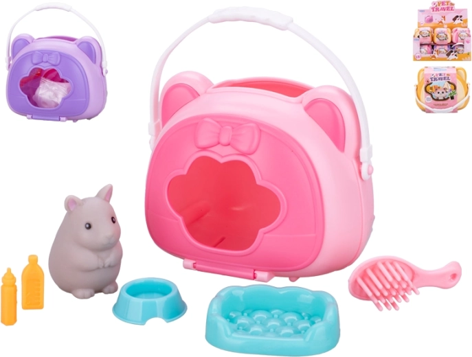 Set mini animal avec cage de transport et accessoires